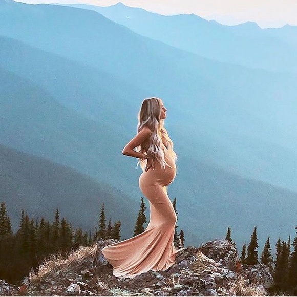 $350 REVOLVE Norma Kamali Low Back Slip Mermaid Fishtail Gown Nude Beige Dress - Picture 2 of 12